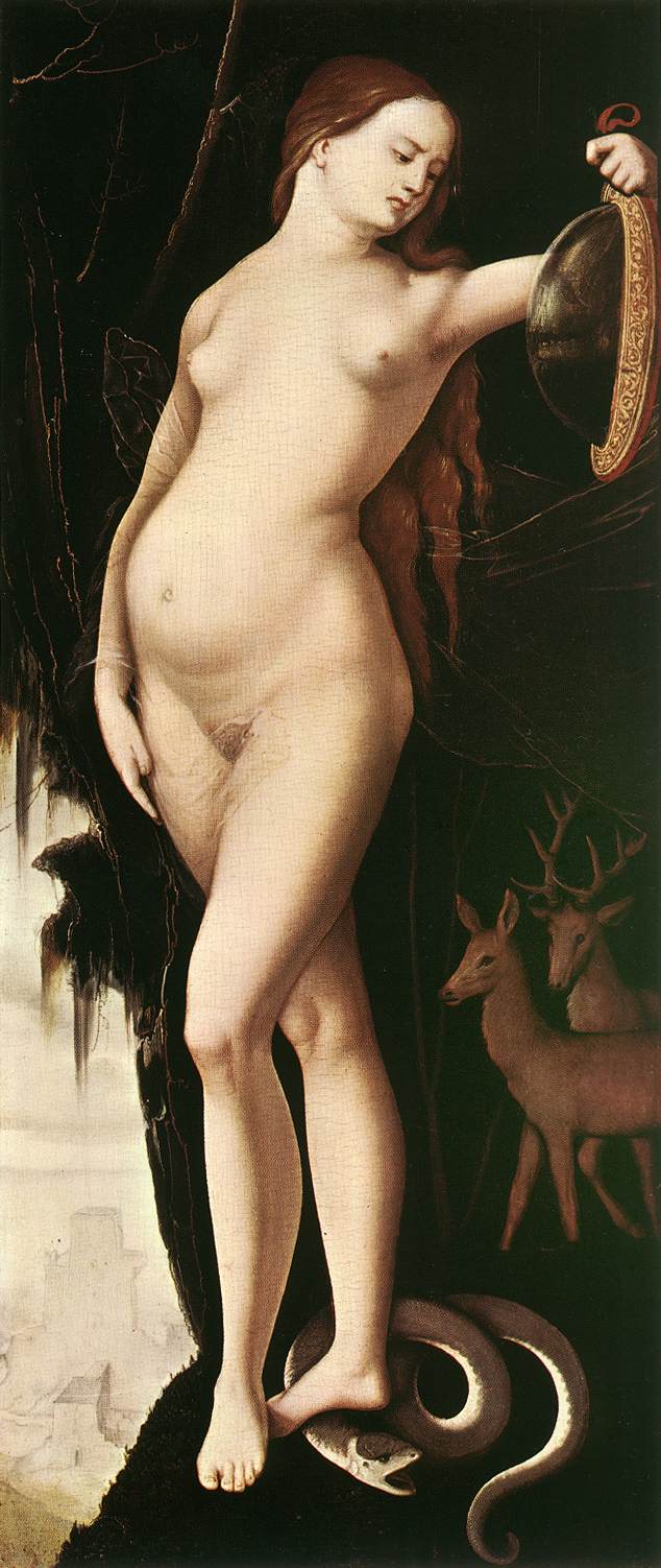 Frau mit Spiegel, Schlange, Hirsch und Hund - Hans Baldung Grien