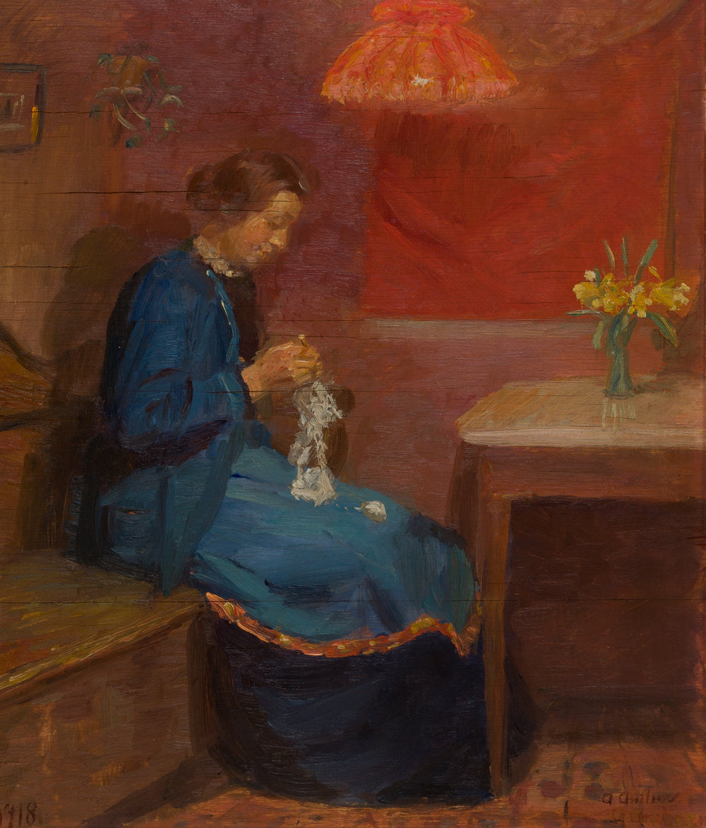 Femme avec son ouvrage à l'aiguille. - Anna Ancher image 1 tableau peint à l’huile sur toile