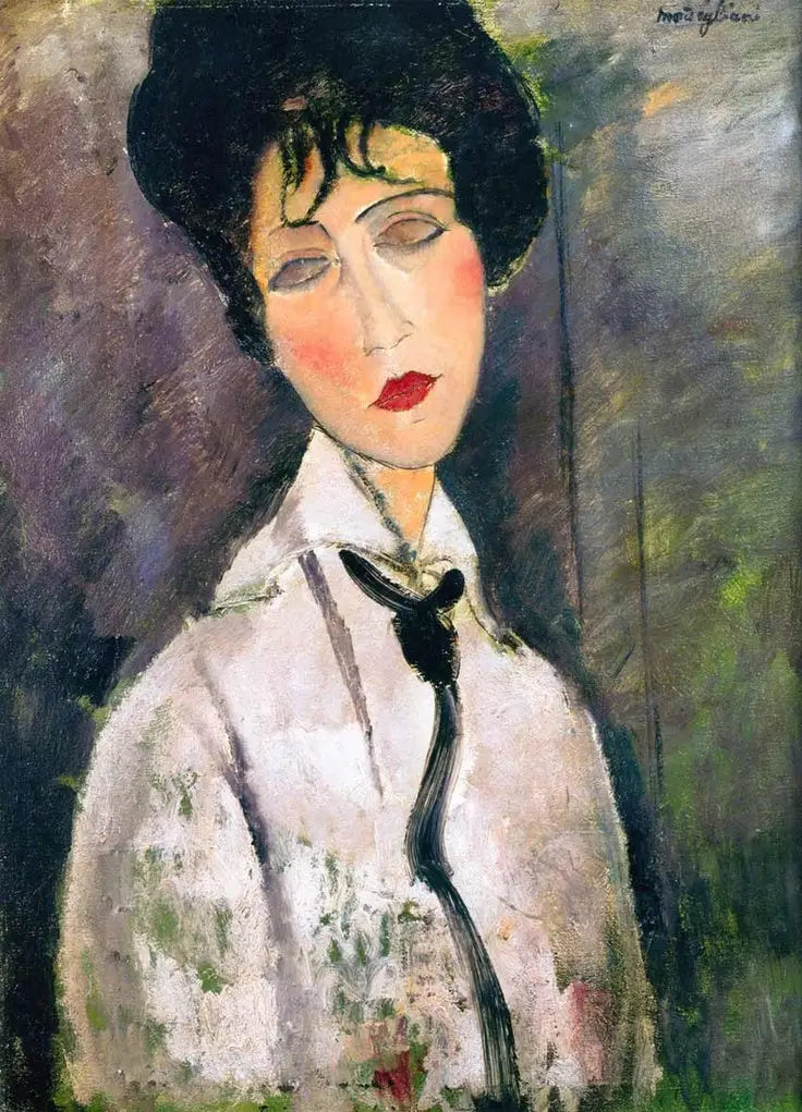 Femme avec une cravate noire - Amedeo Modigliani image 1 reproduction de peinture à l’huile