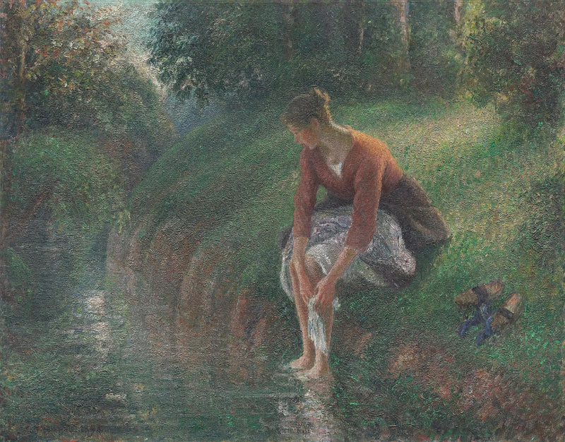 Frau, die ihre Füße in einen Bach taucht - Camille Pissarro