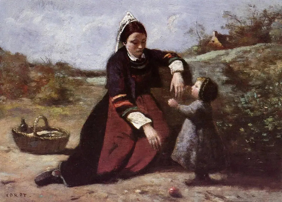 Bretonische Frau und ihre kleine Tochter - Jean-Baptiste Camille Corot