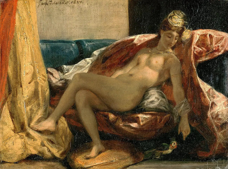 Frau, die einen Papagei streichelt - Eugène Delacroix