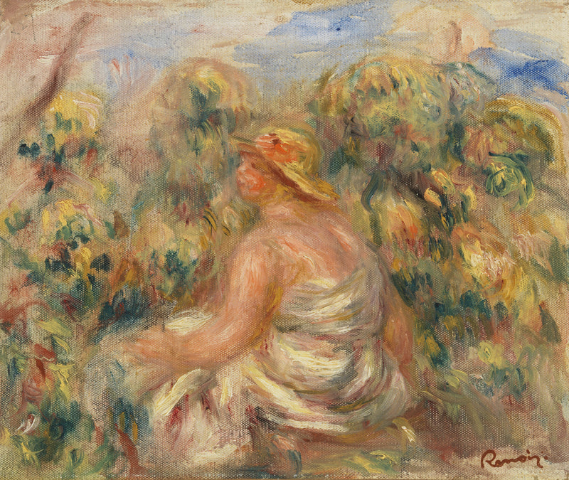 Frau mit Hut in einer Landschaft - Pierre-Auguste Renoir