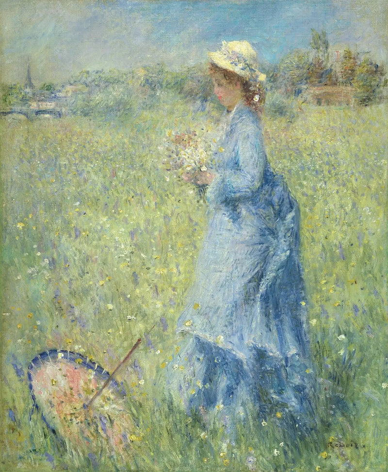 Frau, die Blumen pflückt - Pierre-Auguste Renoir