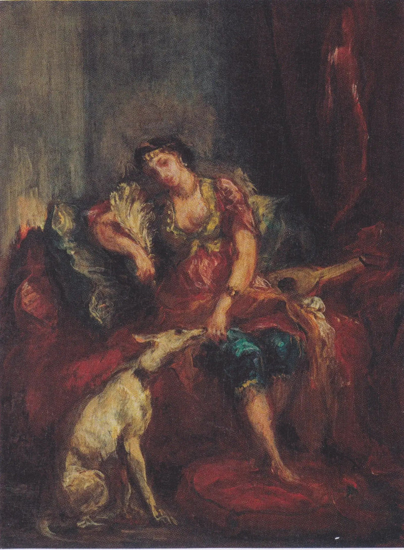 Frau von Algier mit einem Windhund - Eugène Delacroix