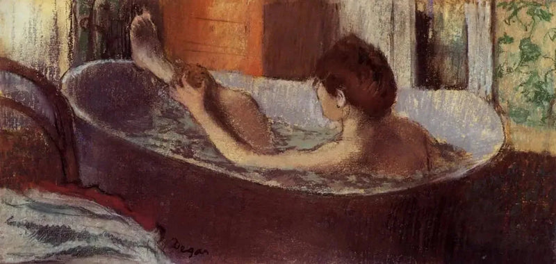Frau in ihrer Badewanne, die ihr Bein abtrocknet - Edgar Degas