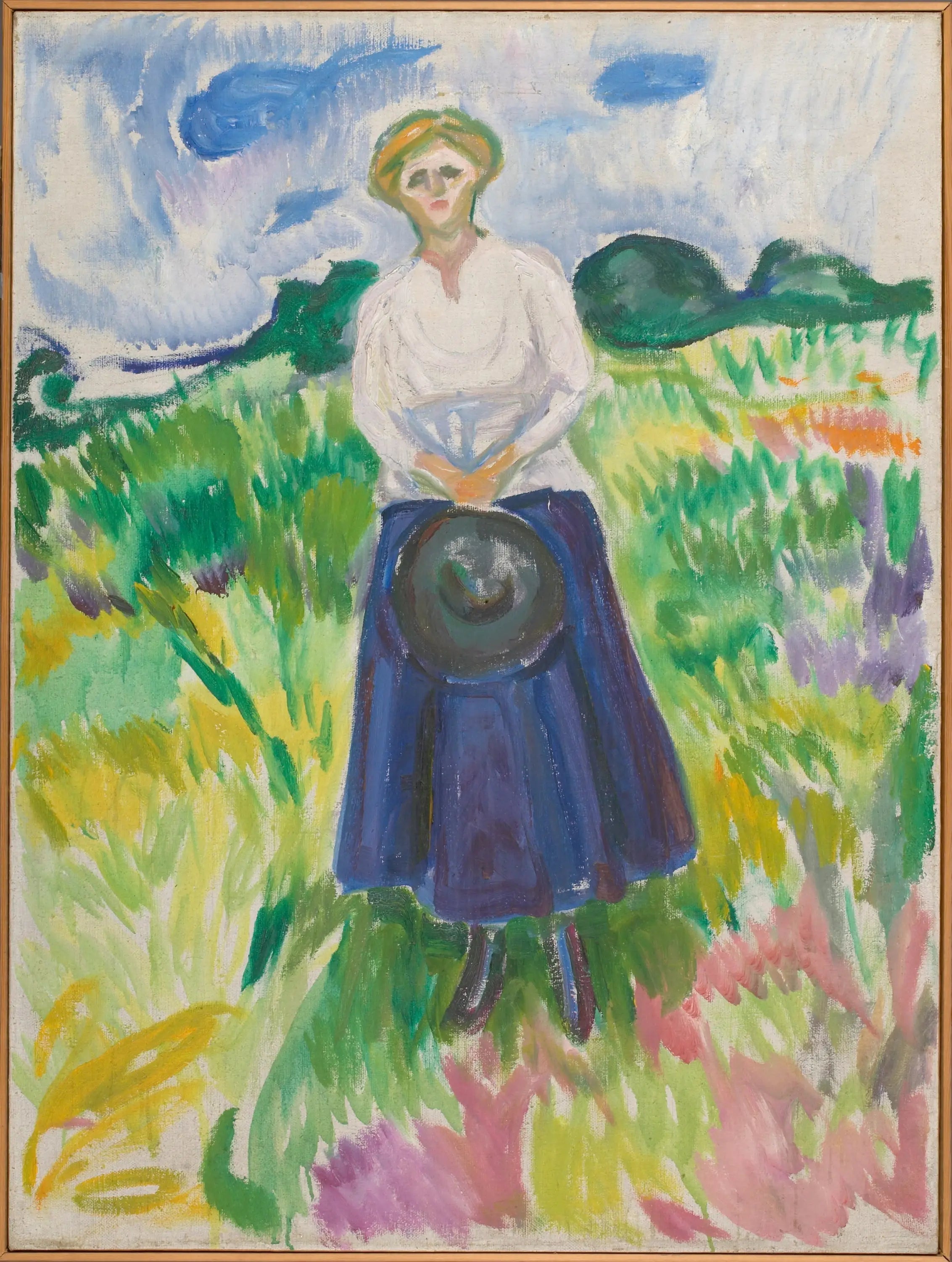 Femme dans une prairie verte - Edvard Munch image 1 copie de tableau peinte à la main