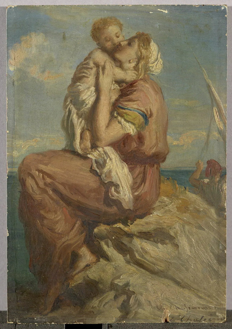 Fischerfrau von Mola di Gaete, die ihr Kind küsst - Théodore Chassériau