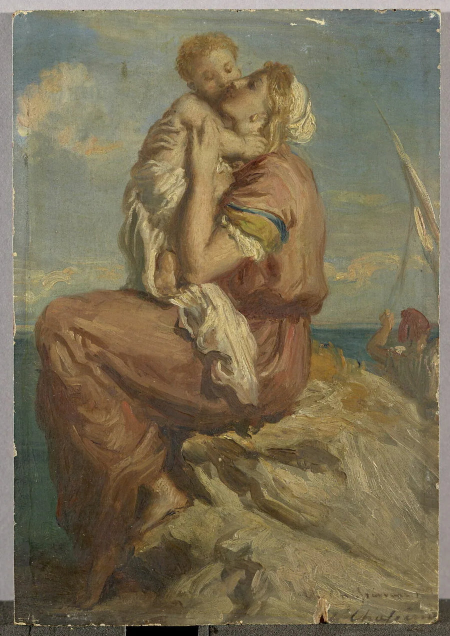 Fischerfrau von Mola di Gaete, die ihr Kind küsst - Théodore Chassériau