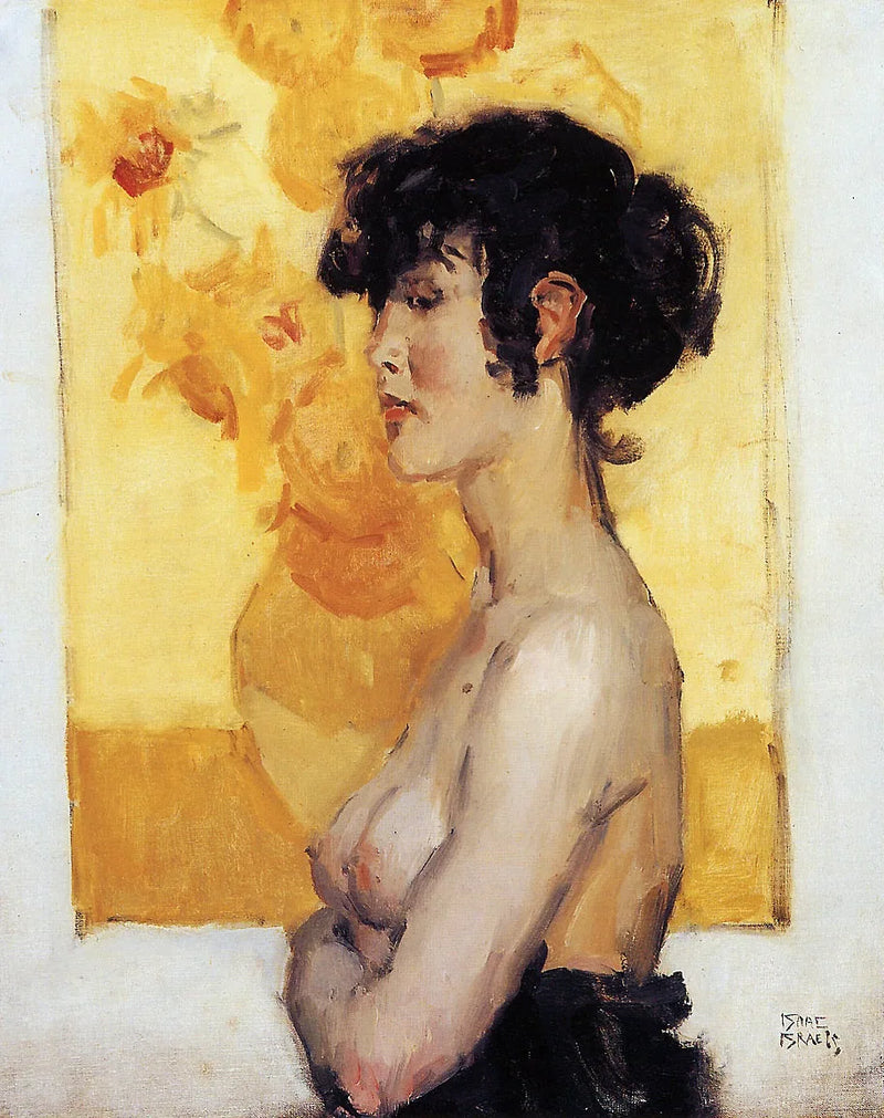 Frau im Profil vor Van Goghs Sonnenblumen – Isaac Israel