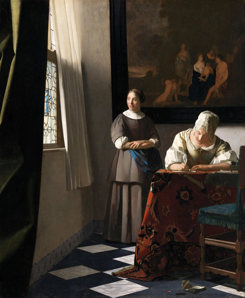 Frau, die einen Brief schreibt, und ihre Dienerin - Johannes Vermeer