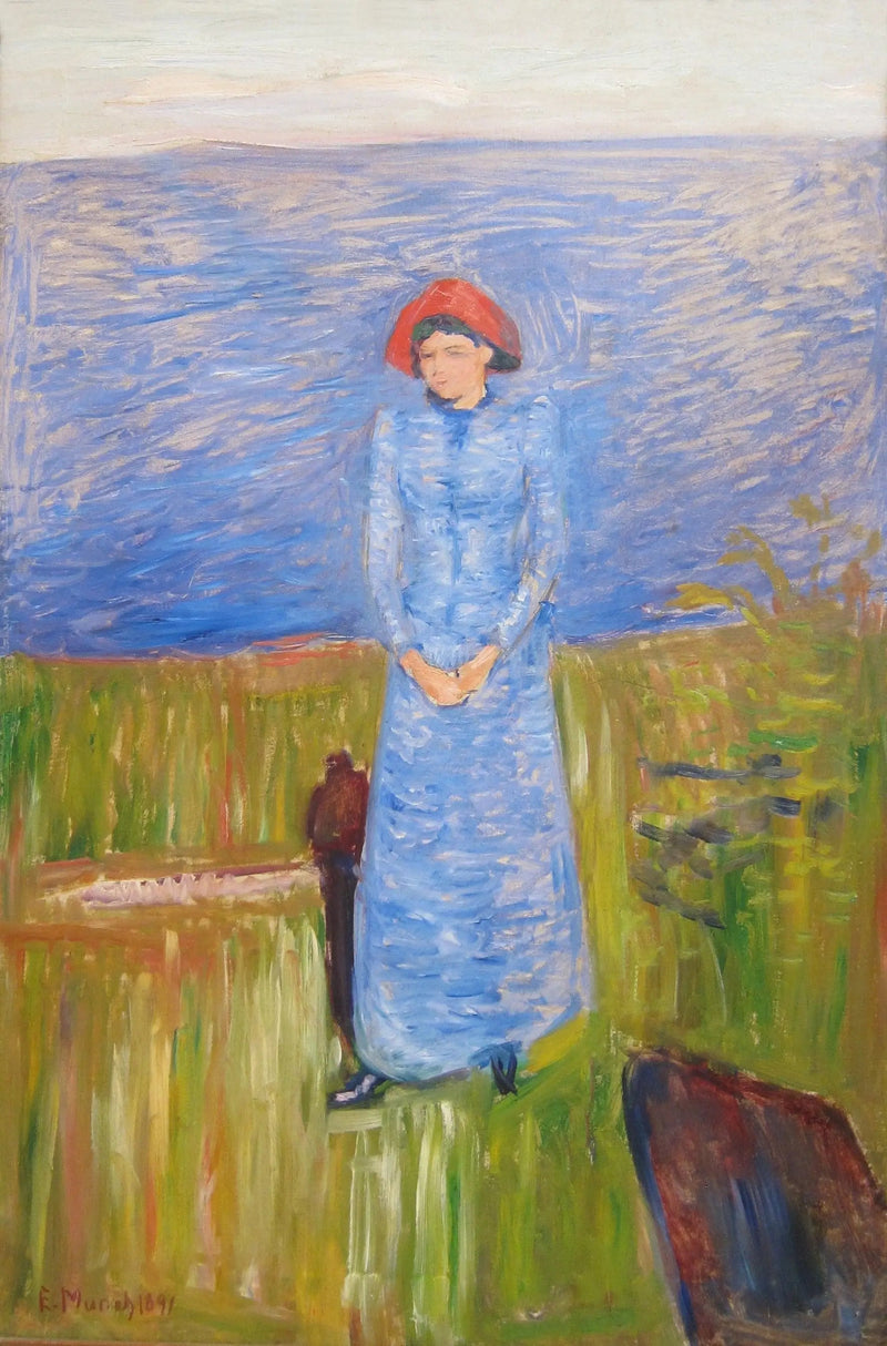Frau in Blau vor einem blauen Wasser - Edvard Munch