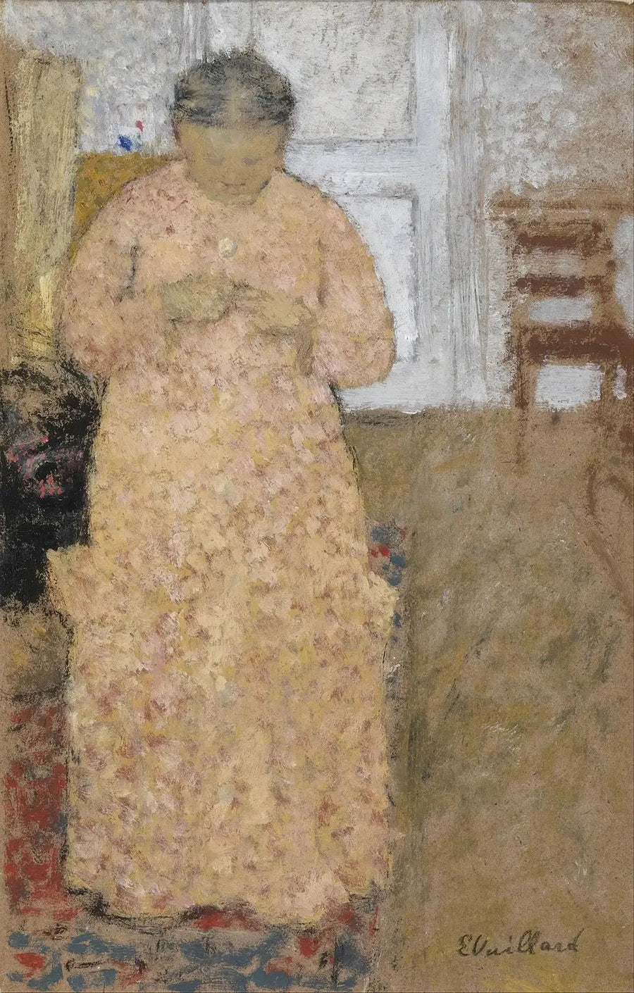 Frau in Rosa strickend - Édouard Vuillard