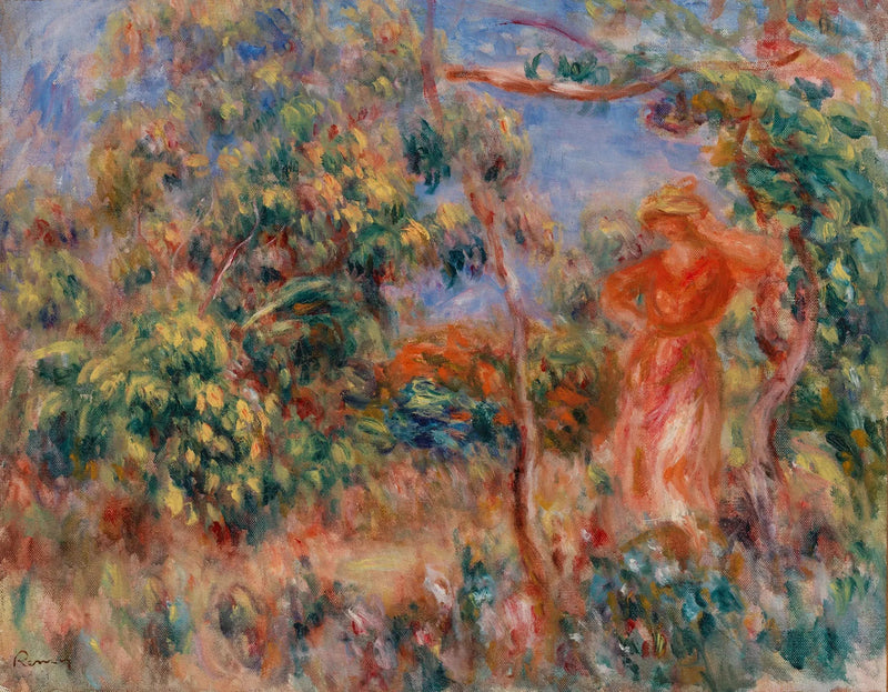 Frau in Rot in einer Landschaft - Pierre-Auguste Renoir