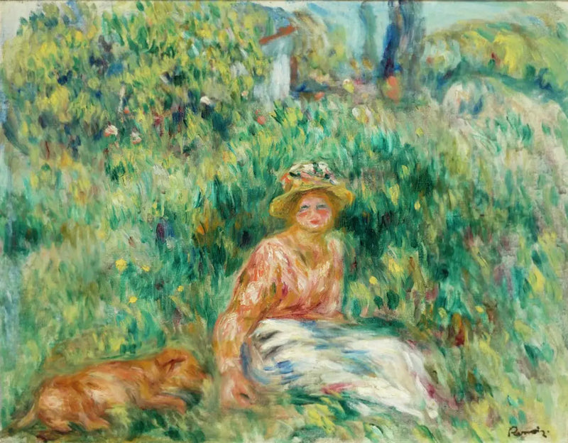 Frau und Rip im Gras - Pierre-Auguste Renoir