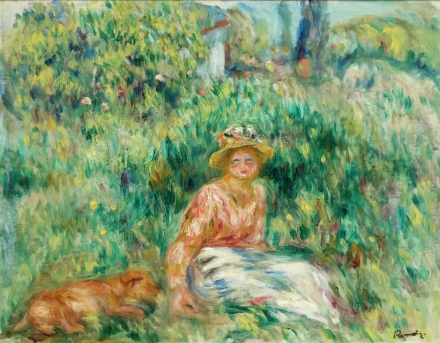 Frau und Rip im Gras - Pierre-Auguste Renoir