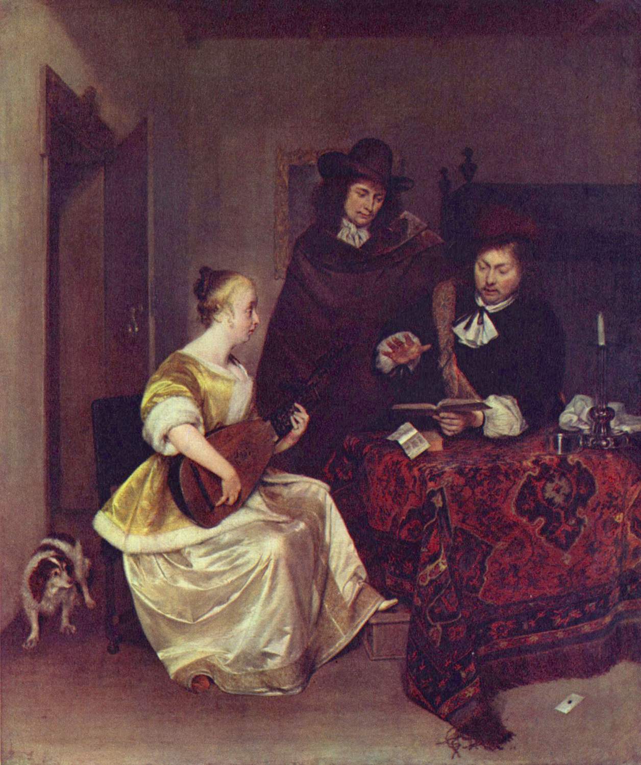 Femme jouant du luth à deux hommes - Gerard ter Borch image 1 copie de tableau peinte à la main