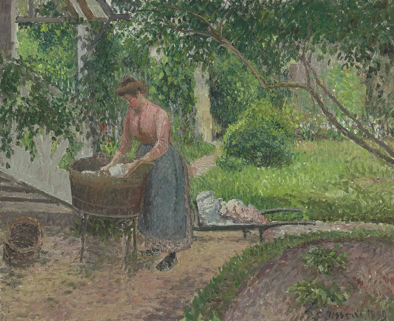 Frau, die Wäsche im Garten wäscht, Éragny - Camille Pissarro