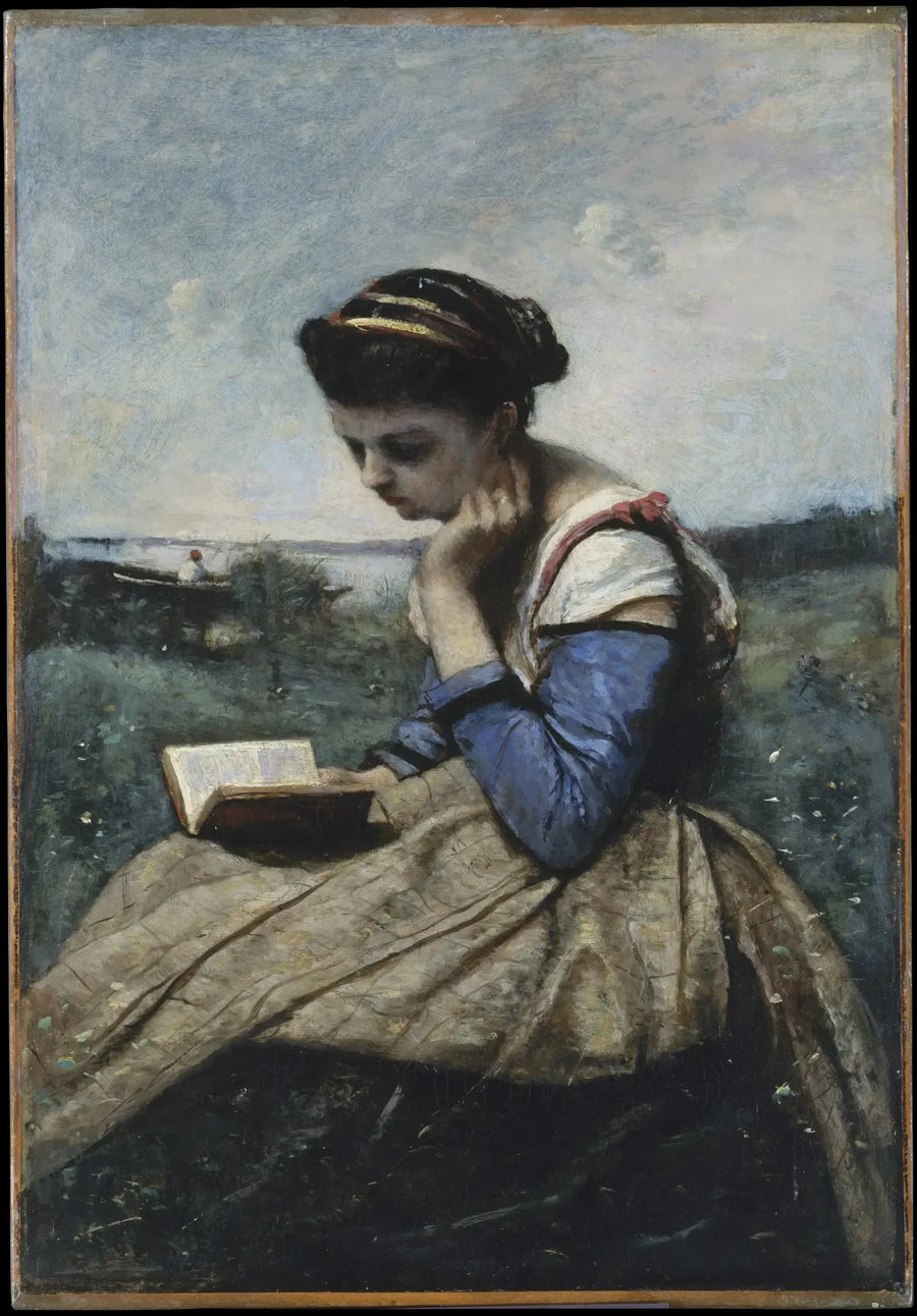 Frau liest - Jean-Baptiste Camille Corot