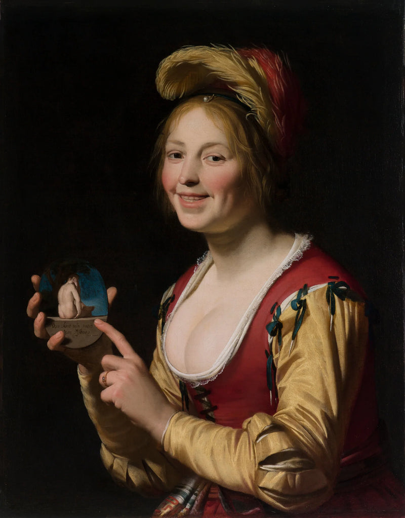 Frau zeigt einen obszönen Gegenstand - Gerrit van Honthorst
