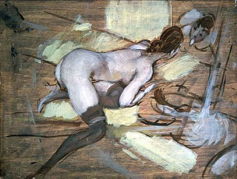 Nackte Frau liegend auf gelben Kissen - Giovanni Boldini