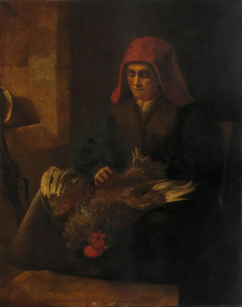 Frau beim Rupfen eines Geflügels - Rembrandt