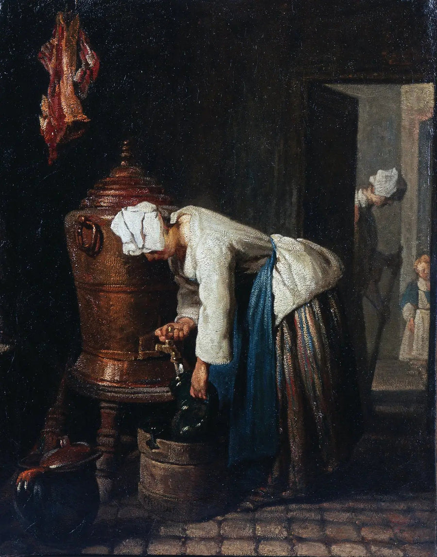 Frau, die Wasser aus dem Wasserbehälter schöpft - Jean Siméon Chardin
