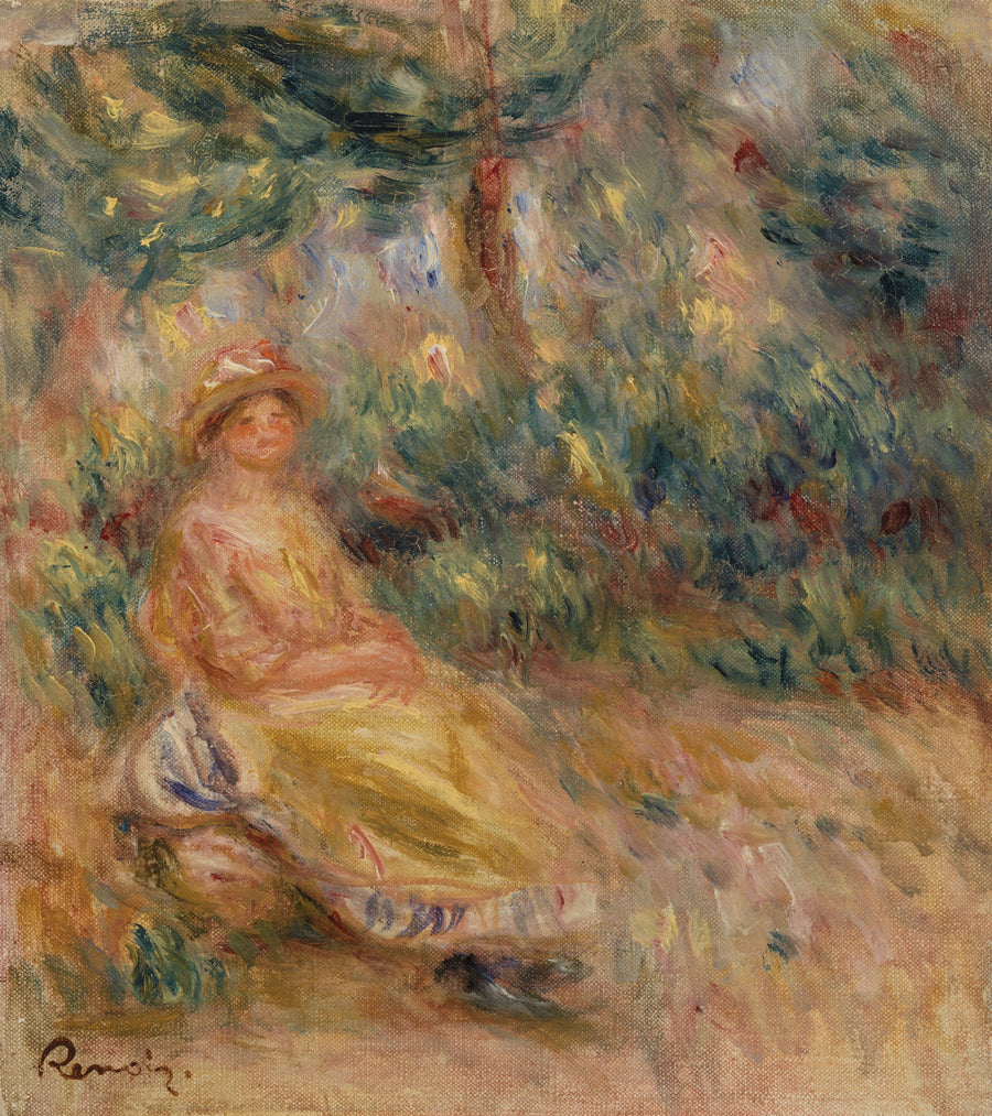Frau in Rosa und Gelb in einer Landschaft - Pierre-Auguste Renoir