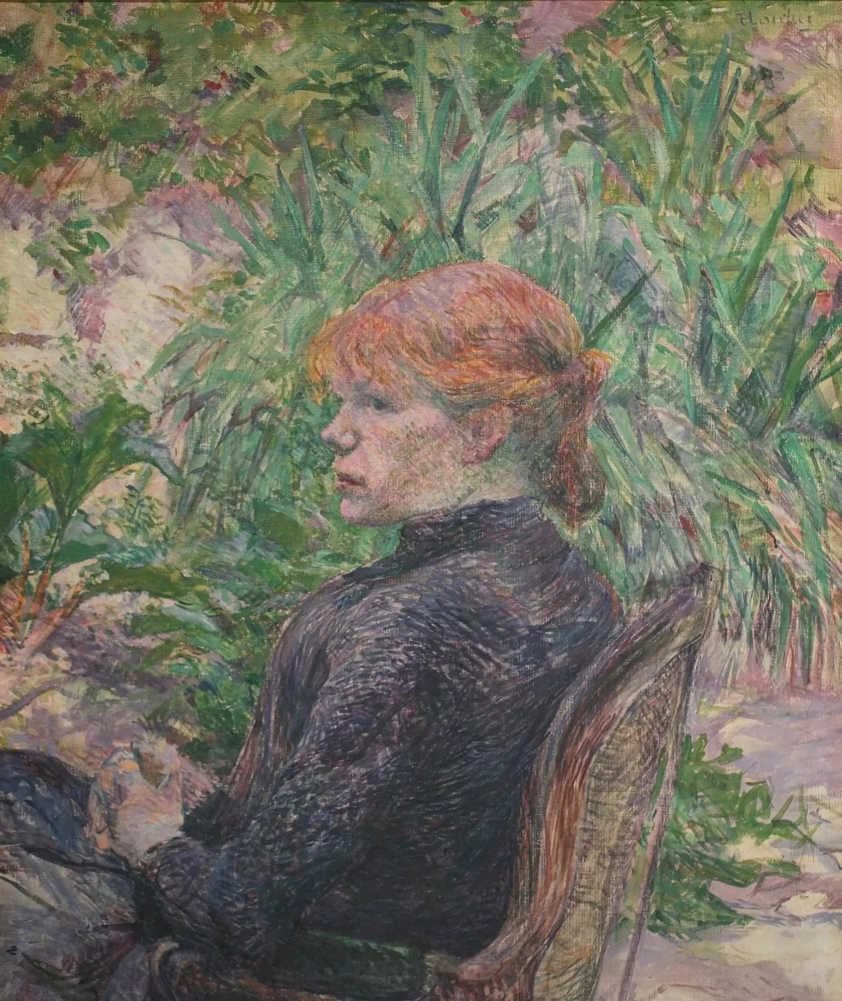 Femme rousse assise dans le jardin de M. Forest - Henri de Toulouse-Lautrec image 1 reproduction de peinture à l’huile
