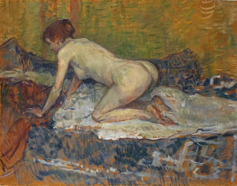 Rote nackte Frau hockend - Henri de Toulouse-Lautrec