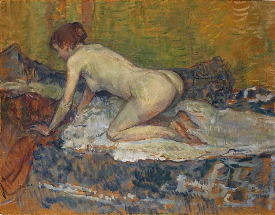 Rote nackte Frau hockend - Henri de Toulouse-Lautrec