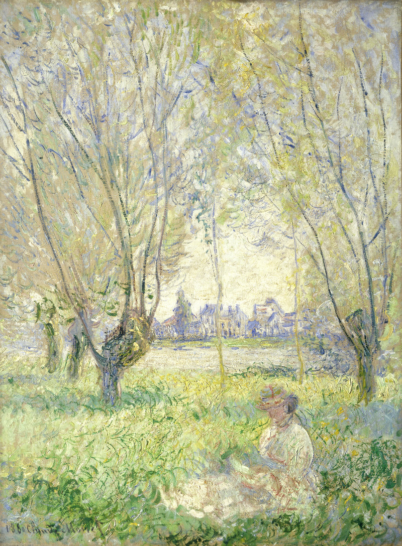 Frau sitzt unter den Weiden (W613) - Claude Monet