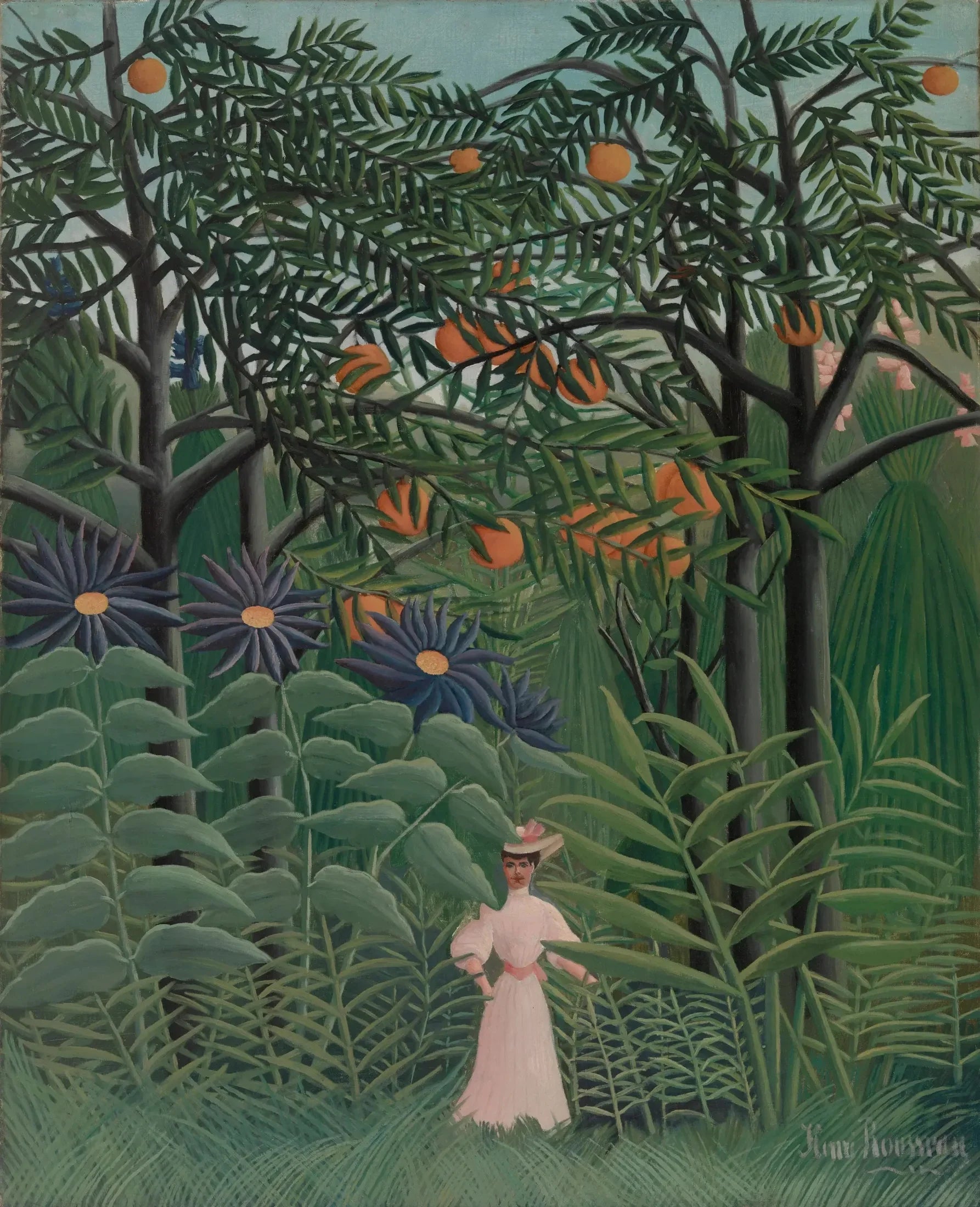 Femme se promenant dans une forêt exotique - Henri Rousseau image 1 tableau peint à l’huile sur toile