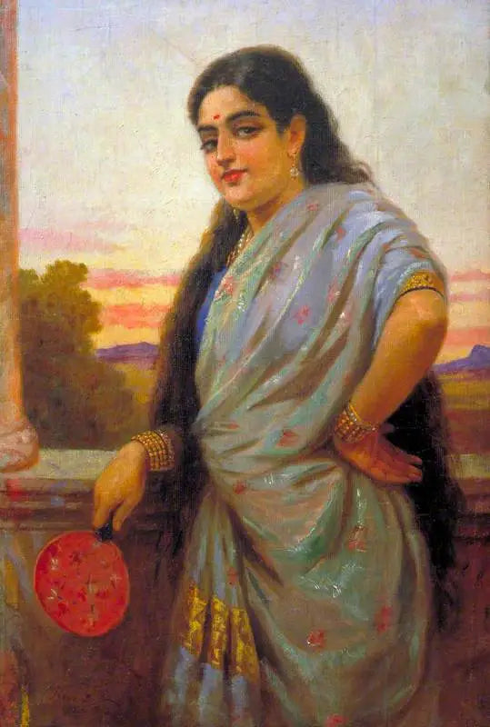 Frau, die einen Fächer hält - Ravi Varmâ