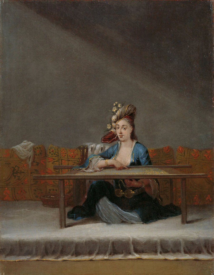 Femme turque devant son cadre à broder - Jean-Baptiste van Mour