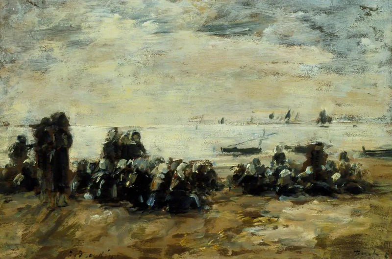 Frauen, die auf die Fischerboote am Strand von Berck warten - Eugène Boudin