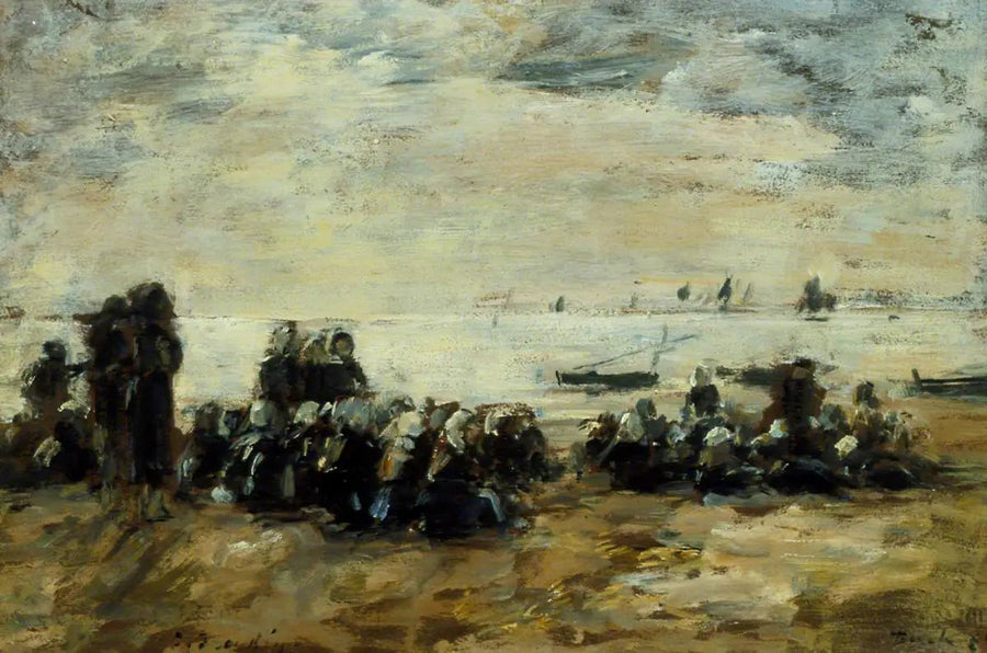 Frauen, die auf die Fischerboote am Strand von Berck warten - Eugène Boudin