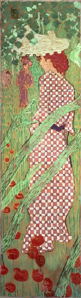 Femmes au jardin : femme à la robe quadrillée - Pierre Bonnard image 1 reproduction d’œuvre d’art à l’huile