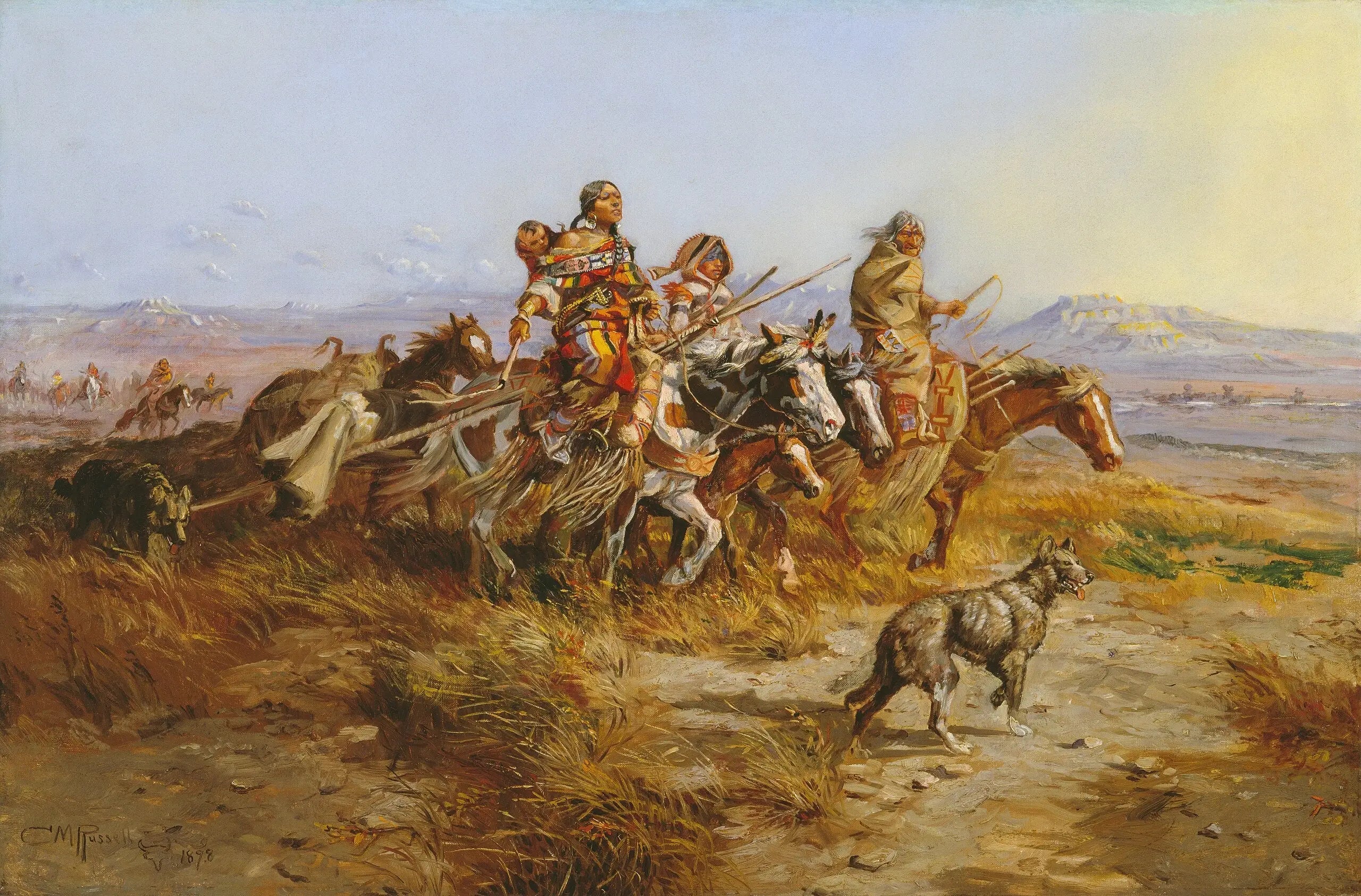 Femmes indiennes en mouvement - Charles Marion Russell image 1 reproduction d’œuvre d’art à l’huile