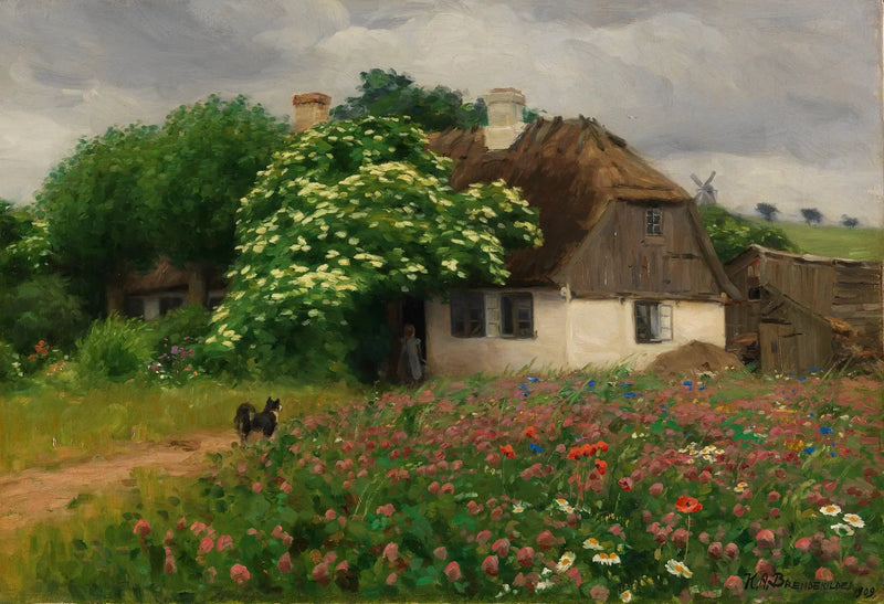 Bauernhof mit Wiesenblumen - H. A. Brendekilde