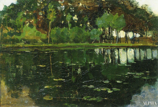 Ferme Geinrust avec grands arbres et jeunes arbres tronqués - Mondrian - Reproductions de tableaux et peintures haut de gamme