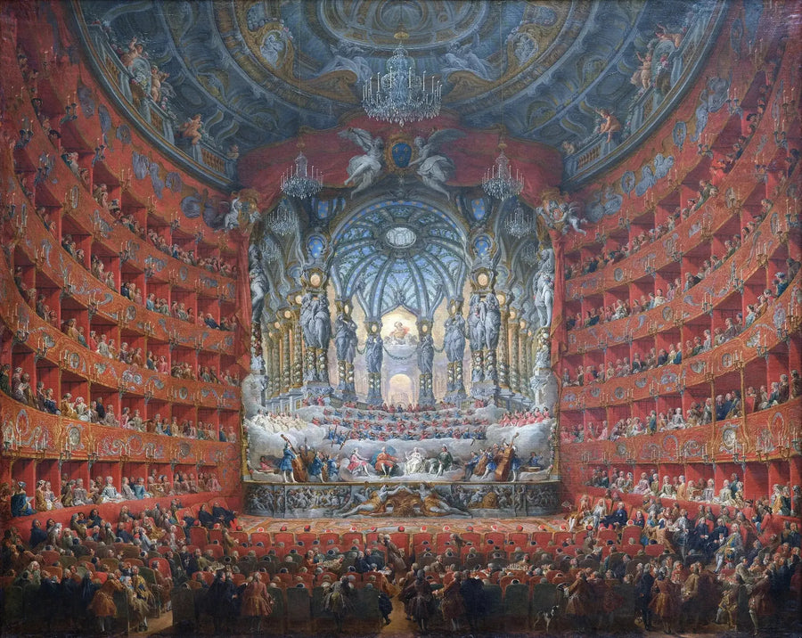 Festliche musikalische Veranstaltung des Kardinals de La Rochefoucauld im Teatro Argentina in Rom im Jahr 1747 anlässlich der Hochzeit des Dauphin, Sohn von Ludwig XV - Giovanni Paolo Panini
