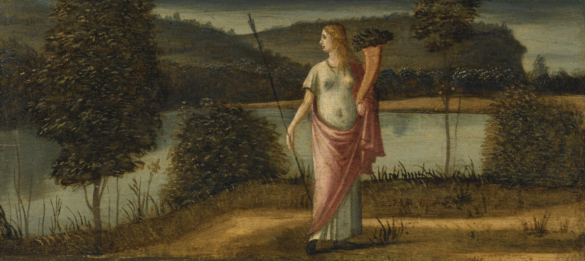 Figure allégorique d'une femme dans un paysage tenant une lance et une corne d'abondance - Vittore Carpaccio image 1 reproduction de peinture à l’huile