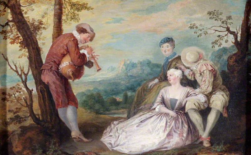 Figuren in einer arkadischen Landschaft - Antoine Watteau