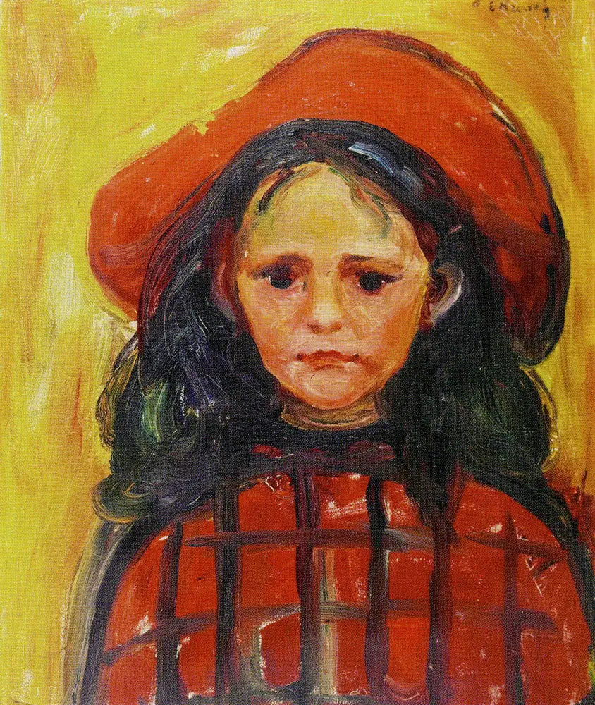 Mädchen im roten Kleid und rotem Hut - Edvard Munch
