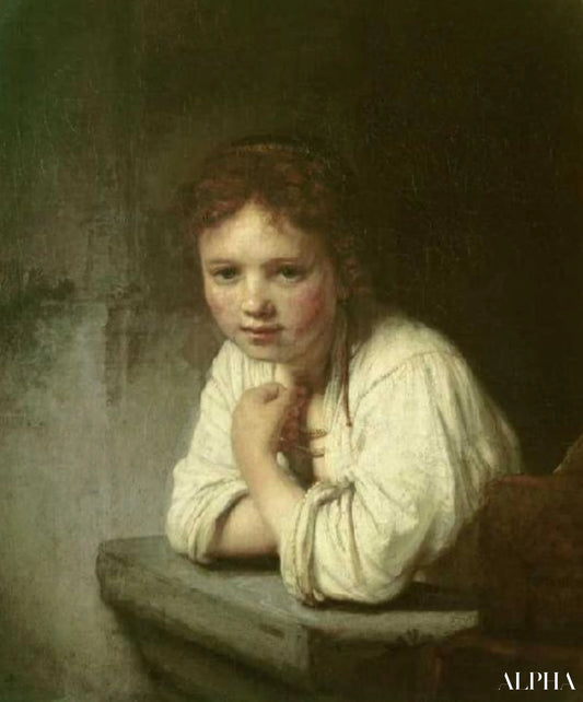Fille appuyée sur le rebord d'une fenêtre - Rembrandt van Rijn - Reproductions de tableaux et peintures haut de gamme