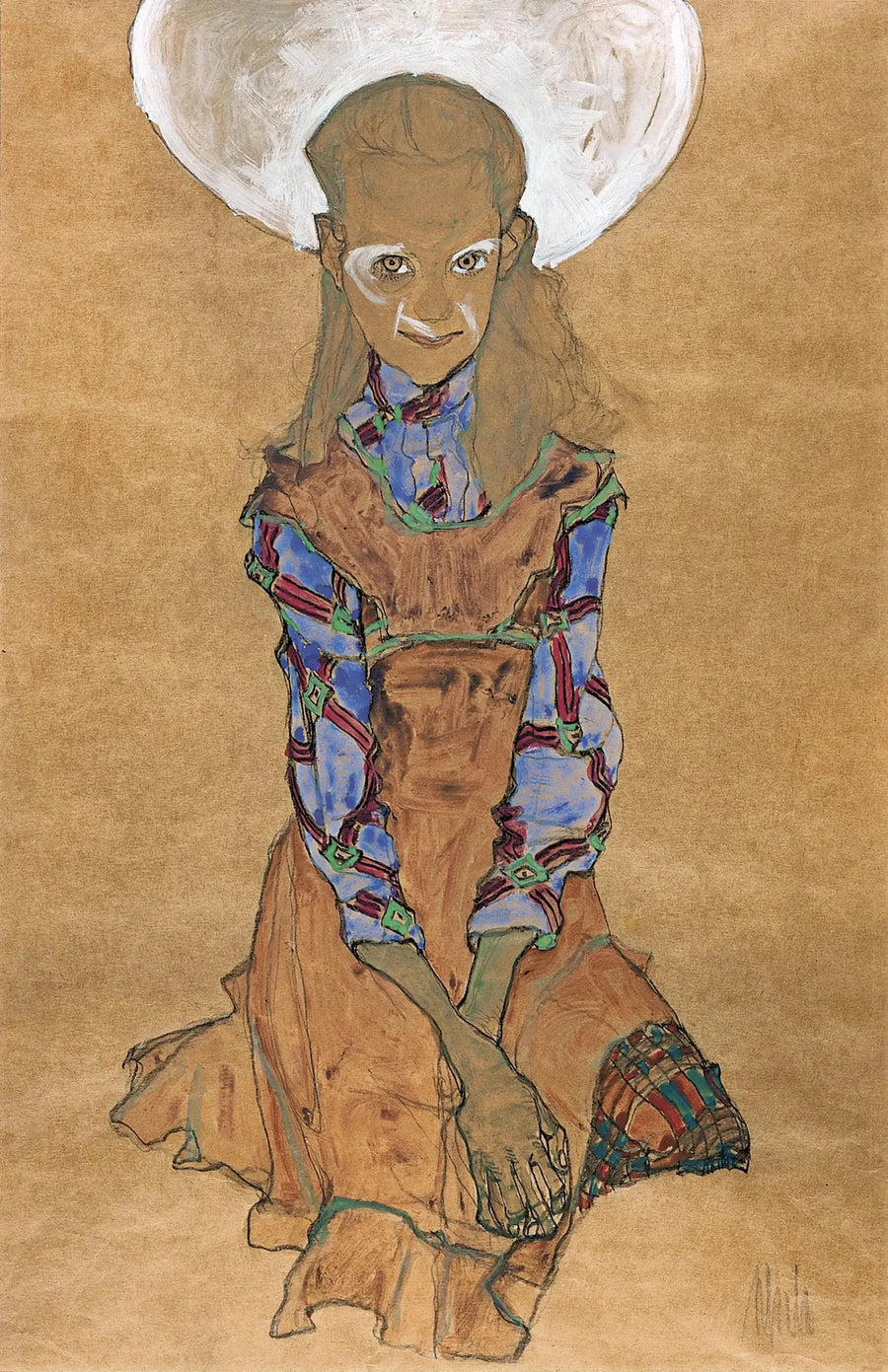 Sitzendes Mädchen (Poldi Lodzinsky) - Egon Schiele