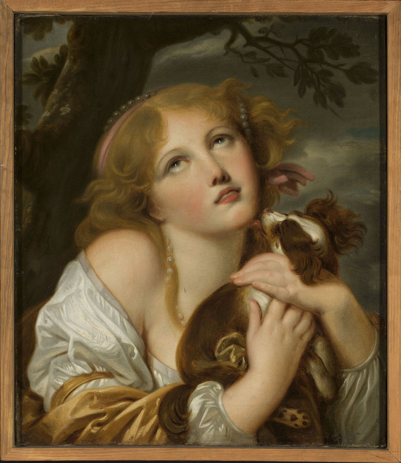 Mädchen mit einem Hund in den Händen - Jean-Baptiste Greuze