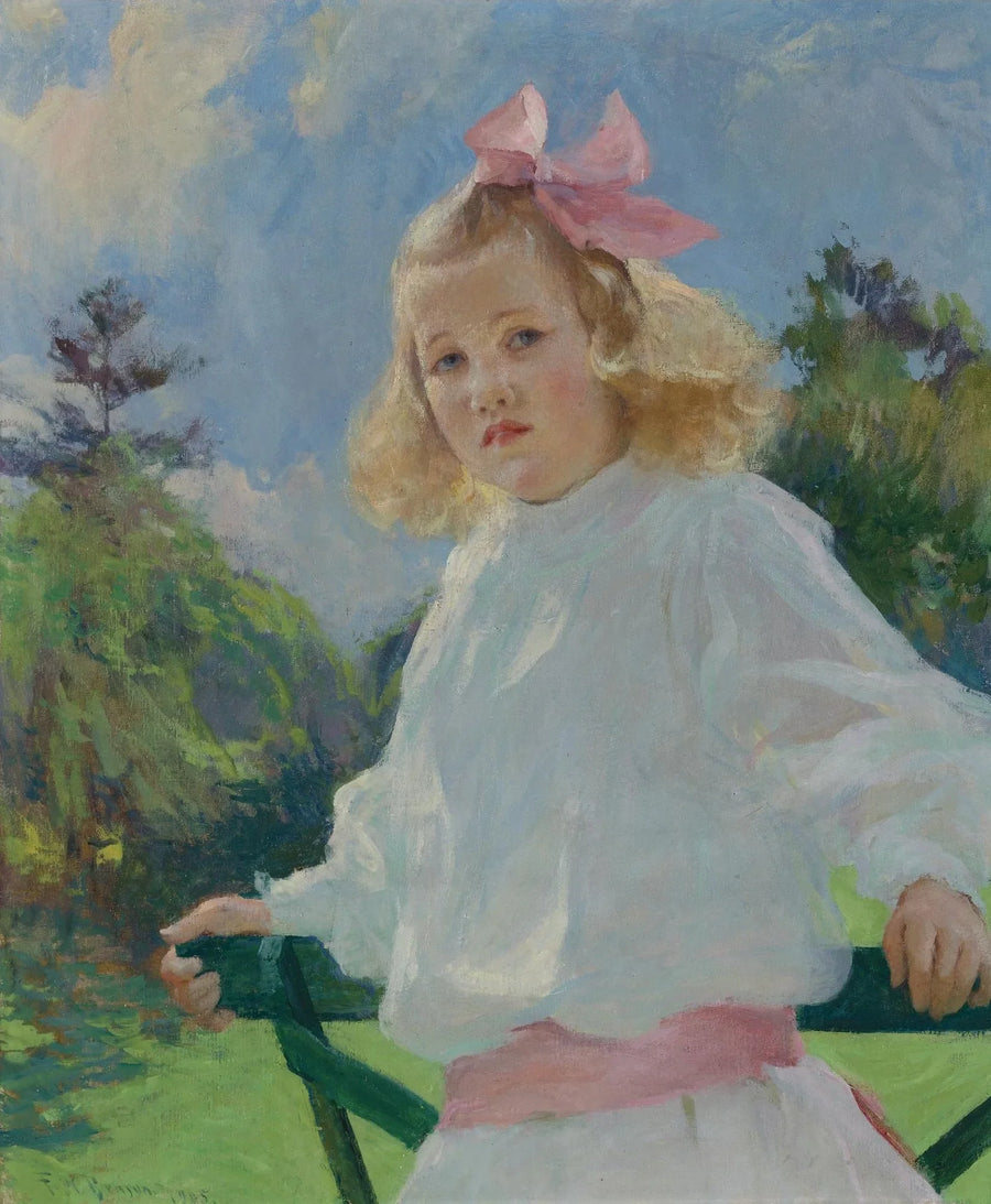 Mädchen mit einer rosa Schleife - Frank Weston Benson