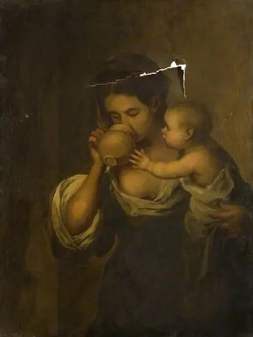 Mädchen trinkend mit einem Kind auf dem Arm - Bartolomé Esteban Murillo